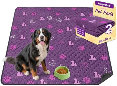 WanpeeGoo Washable Pee Pads for Dogs, Waterproof, 48 x 48 in, 2 Pack, Purp by WanpeeGoo