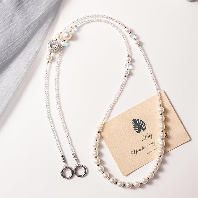 Phone Chain Crossbody Pearl Strap,Pearl Beaded Chain Shoulder Crossbody Lanyard with Phone Tether Patches Compatible with Most Phones Bag Purse - Image 7