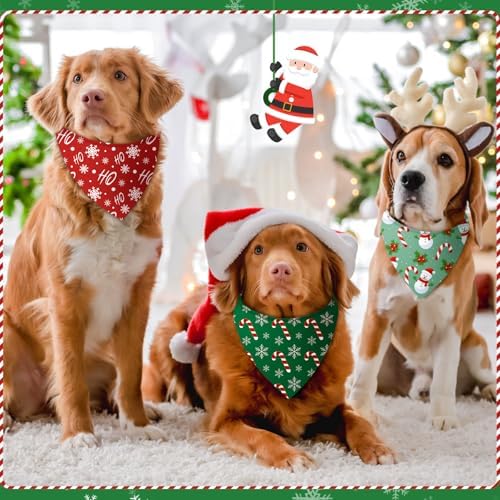 Weewooday 50 Pcs Christmas Bandanas for Dogs Xmas Bandanas Bulk with Santa Snowflake Candy Cane Soft Bibs Adjustable Triangle Doggie Scarf for Small Medium Large Pet (31.5 x 21.7 x 21.7 Inch) - Image 2