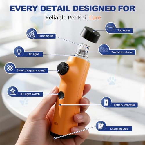 Pet Nail Grinder, Super Quiet Stepless Speed Electric Dog Nail Trimmer - Image 7
