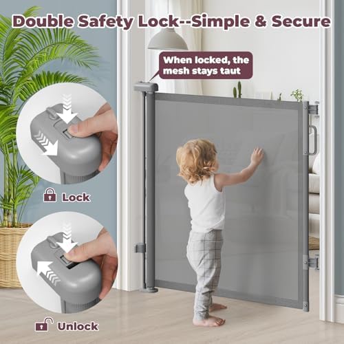 42" Extra Tall Retractable Baby Gates, 76" Wide Dog Gate for Stairs - Image 4