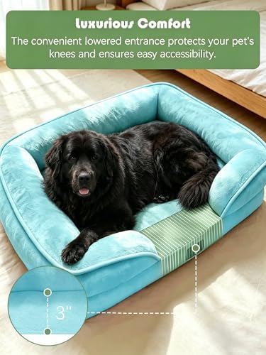 Spotted Play Orthopedic Dog Bed with Sides - Sofa Beds for Extra Large Dogs, Supportive Foam Pet Couch Bed with Washable Removable Cover, Waterproof Lining and Non-Slip Bottom, Ice Blue - XXL - Image 3