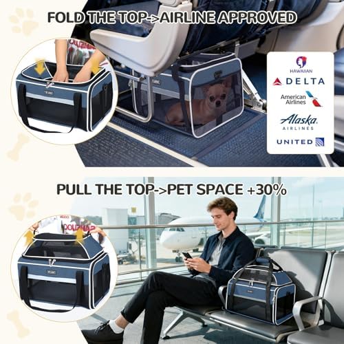 Lekereise Top-Expandable Pet Carrier 17x11x9.5 Inch Alaska Hawaiian Airline Approved Soft Sided Underseat to 12lbs Travel Carriers for Small Dogs and Cats with Locking Safety Zippers Anti-Scratch Mesh - Image 2