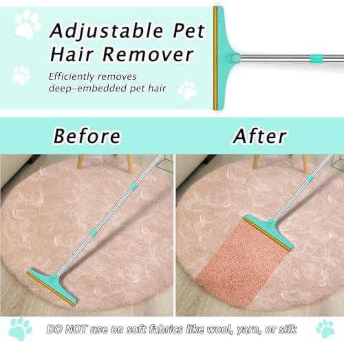 Carpet Rake for Pet Hair Removal - Reusable Pet Hair Remover, 45” Adjustable Long Handle Cat Dog Carpet Rake Scraper with Patented Design, Dog Hair Rake Brush for Rugs, Mats - Image 5