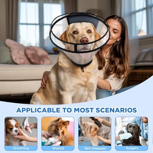 Dog Cone Collar for Surgery Recovery,Adjustable Transparent Pet Recovery Collar for Large Medium Small Dogs & Cats, Protective Elizabethan E-Collar for Wound Healing, Anti-Lick & Bite-M - Image 5