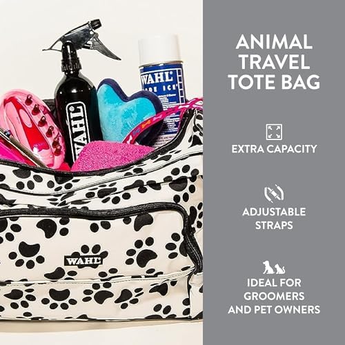 WAHL Professional Animal Travel Tote Bag with Zipper - Travel Bag - Storage Bag for Grooming Supplies - for Dog, Cat & Pet Groomers - 28.8 Inches, Black & White Paw Print Design (#97764-001) - Image 4