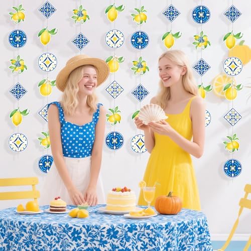 Capri Lemon Tile Banner Decorations Mediterranean Blue Yellow Amalfi Coast Party Decor for Italian Summer Wedding, Birthday, Bachelorette, Bridal Shower, Fiesta Supplies - Image 3