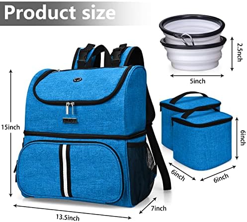 BAGLHER Pet Travel Bag, Double-Layer Pet Supplies Backpack (for All Pet Travel Supplies), Pet Travel Backpack with 2 Silicone Collapsible Bowls and 2 Food Baskets Blue - Image 3