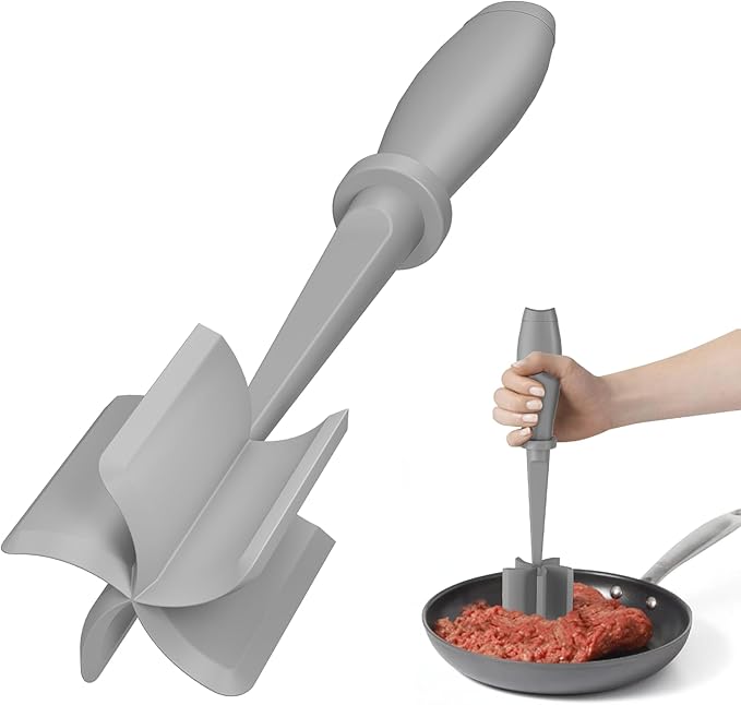 PGYARD Meat Chopper Hamburger Grinder, Kitchen Smasher for Ground Beef | Heat Resistant, 5 Blade, Burger Grinder Nylon Potato Mix Tool, Meat & Poultry Tenderizers, Dishwasher Safe, Grey by PGYARD