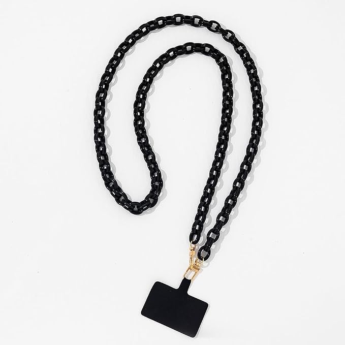 Phone Crossbody Chain CellPhone Lanyard, Acrylic Shouder Strap Universal Lanyard Chain with Tether Patches Compatible with Most Phones Bag Purse (Black - Image 3