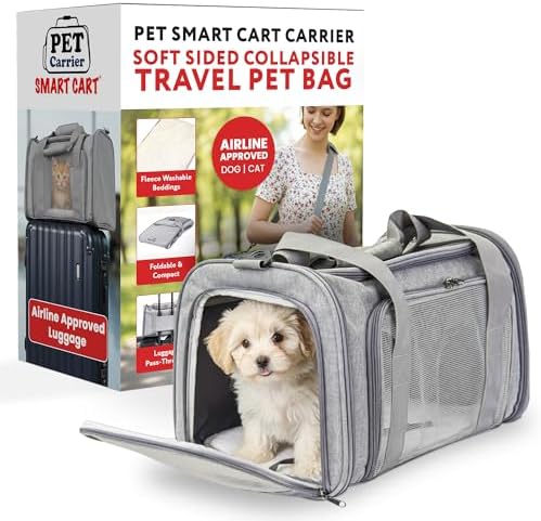 dbest Products Pet Smart Cart Sport, Soft Sided Collapsible Cat Carrier Airline Approved with Mesh Panels and Easy Side/Top Loading, Grey by dbestproductsInc