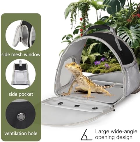 Ventilation Carrier for Bearded Dragon,Guinea Pig Carrier,Guinea Pig Carrier for 2,Reptile Travel Carrier for Lizards Sugar Glider Hedgehog Rat Parrot Birds,Airline Approved Black - Image 3