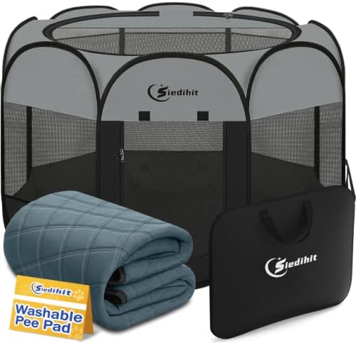 Siedihit Dog Playpen with Washable Pee Pad, Dogs Tent Crate Cage by Siedihit