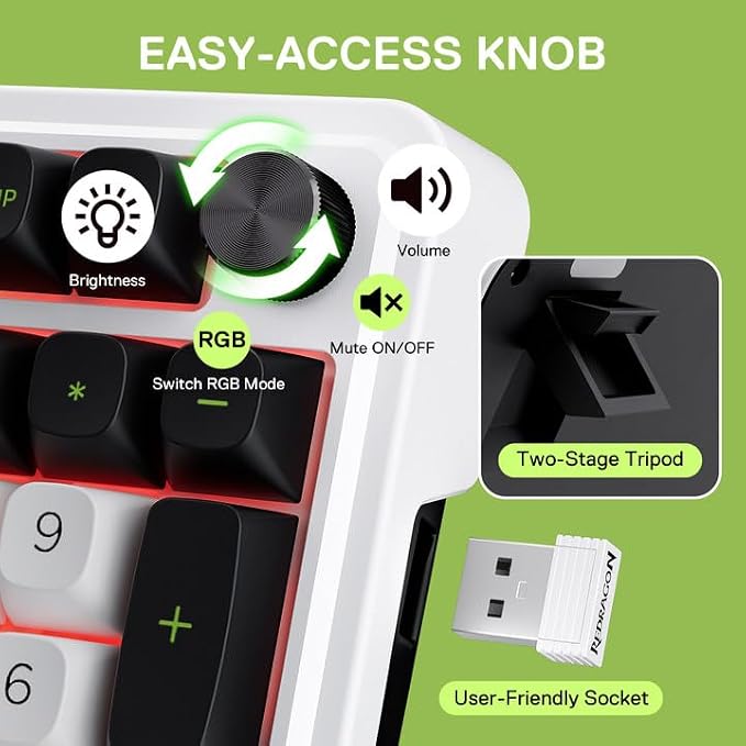Redragon K686 PRO Wireless RGB Gasket Gaming Mechanical Keyboard, Easy Knob | Multi-Function Control Wheel, 0-Delay Tri-Mode, Cushioned 5-Layer Noise Dampening for Creamy Thocky Sound, Practical 98 Keys - Image 5