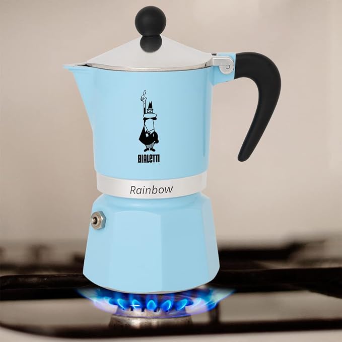 Bialetti Rainbow Moka Pot in Light blue, 3 Cup Stove Top Espresso Maker - Aluminum Cafetera for Ground Coffee, Italian Coffee Maker for Home Brewing - Image 3