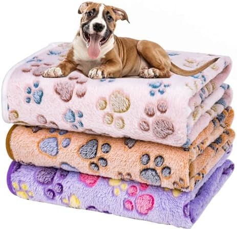 Dono 1 Pack 3 Blankets Soft Fluffy Paw Print Pattern Fleece Pet Blanket Warm Sleep Mat Puppy Kitten Blanket Doggy Mat Paw Print for Animals-23 * 16in by Dono