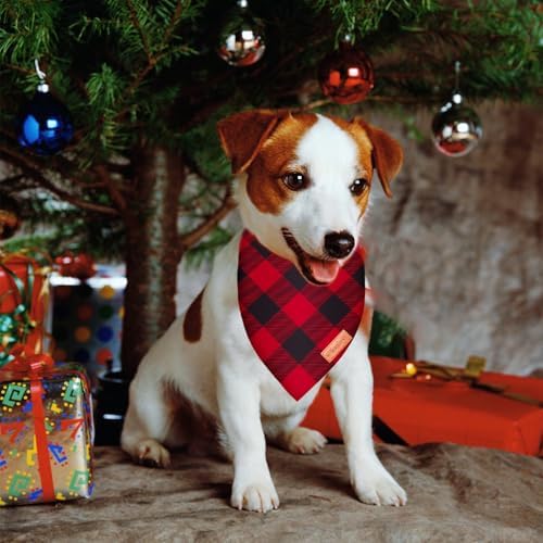 2 Pieces Christmas Buffalo Plaid Dog Bandanas, Double-Sided Reversible Triangle Scarf, Red and Green Checkered Design, Holiday Pet Costume Accessories for Dogs and Cats (X-Small) - Image 4