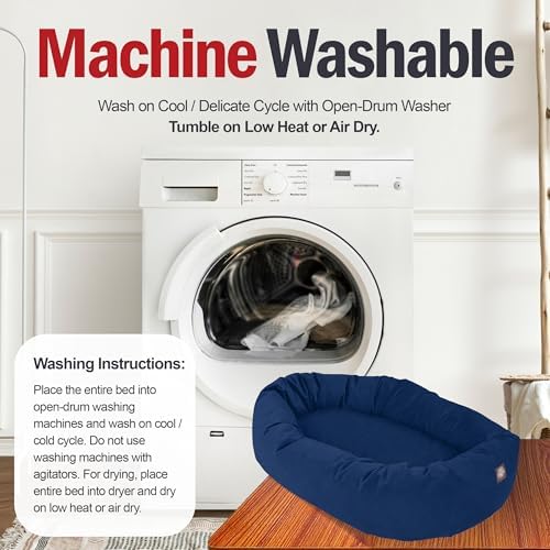 Majestic Pet 40 Inch Suede Calming Dog Bed Washable – Cozy Soft Round Dog Bed with Spine Support for Dogs to Rest Their Head - Fluffy Donut Dog Bed 40x29x9 (Inch) - Round Pet Bed Large – Navy (2025) - Image 7