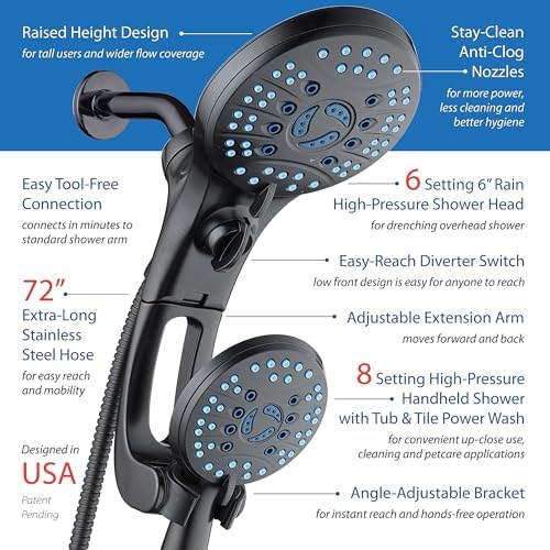 AquaCare 50-mode High Pressure Shower Head Combo with Arm & Dual Power Wash - Image 7
