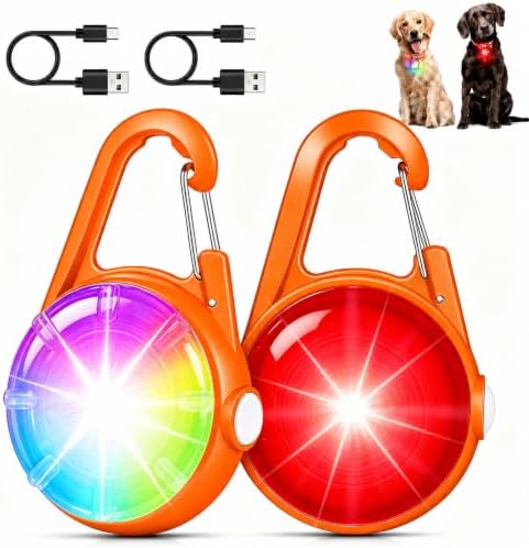 Dog Collar Light, 4 Modes Dog Lights for Night Walking, Rechargeable LED Pet Collar Light for Nighttime Clip on, IP68 Waterproof Pet Walking Accessories-2 Pack (Orange) by QIZIYARDALL