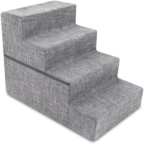 Best Pet Supplies Dog Stairs & Steps - Foam Steps for Small Dogs & Cats, Non-Slip Indoor Balanced Pet Step Support, Dog Ramp, No Assembly, Ash Gray Linen, Foldable 4-Step (22-inch Height) by BestPetSuppliesLLC