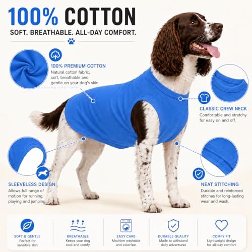 Pet Clothes Dog Clothing Blank T-Shirt Tanks Top Vests for Small Middle Large Size Dogs 100% Cotton Dog Summer Vest Classic (XXXL, Blue) - Image 2