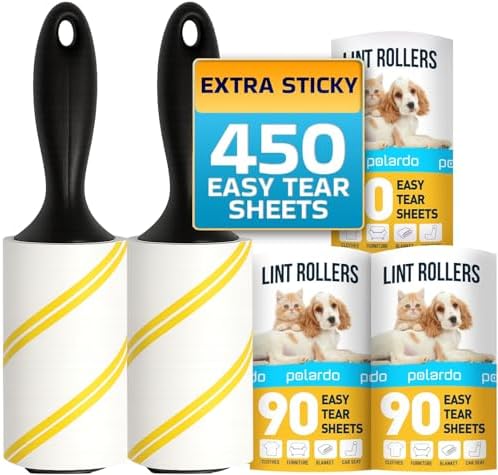 Lint Rollers for Pet Hair, Sticky, Remover for Couch, Clothes Furniture and Carpet. Lint Roller Dog Hair Remover Cat Hair, Animal Hair, Pet Fur, Fuzz. 5 Large Pet Hair Lint Rollers White by Polardo