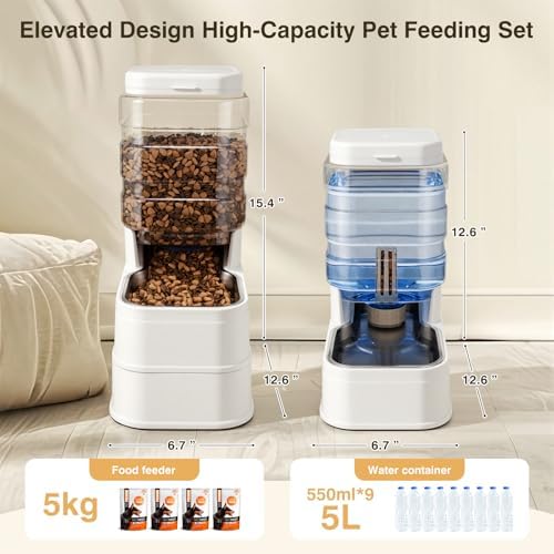 2 Pack Automatic Cat Feeder and Water Dispenser 1.3Gallon Dog Gravity Food Feeder and Water with Ice Pack Stainless Steel Dry Food and Waterer Bowl for Small Medium Large Pets (White) - Image 2