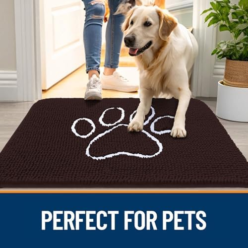 OLANLY Dog Door Mat for Muddy Paws 36x24, Paw Print Design Chenille Mud Mat - Image 6