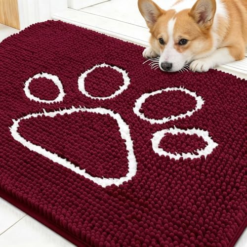 OLANLY Dog Door Mat for Muddy Paws 30x20, Paw Print Design Chenille Mud Mat by OLANLY