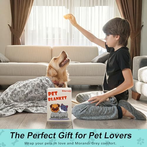 Stuffed Premium Soft Dog Blanket, with Flannel Grey Cute Paw Print, 43 * 66 inches Medium Large Size, Self Warming Cat Blanket Puppy Supplies Dog Products Stuff Essentials - Image 4