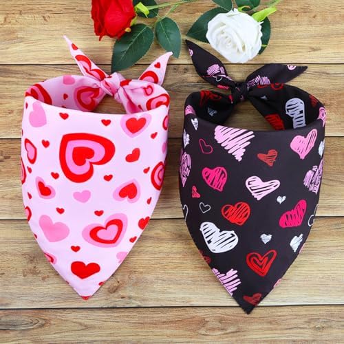 Vivifying 2 Pack Valentine's Day Dog Bandanas - Triangle Dog Scarf with Heart Design, Reversible for Festive Photo Props and Decor (Large, Valentine's Day) - Image 7