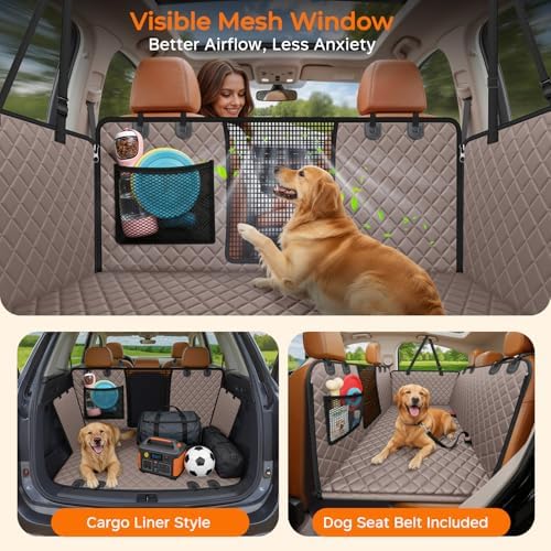 URPOWER Hard Bottom Dog Car Seat Cover, Back Seat Extender XL - for Full Size Crew Cab Trucks Khaki - Image 3