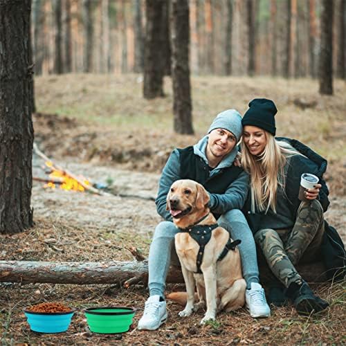 SLSON Dog Bowls Pet Collapsible Bowl with Cover Lids, 2 Pack, Light Blue and Green, Large - Image 2