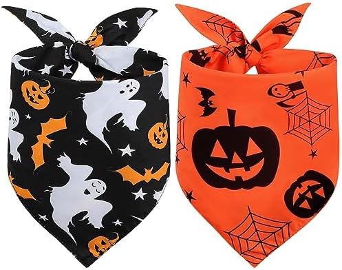 Vivifying 2 Pack Halloween Dog Bandanas, Spooky and Pumpkins Pattern by Vivifying