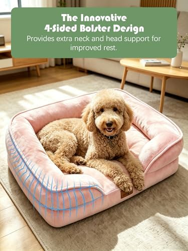 Spotted Play Orthopedic Dog Bed with Sides - Sofa Beds for Extra Large Dogs, Supportive Foam Pet Couch Bed with Washable Removable Cover, Waterproof Lining and Non-Slip Bottom, Pink - XL - Image 5