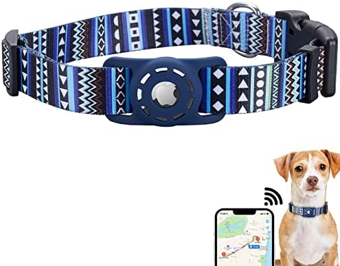 Dog Collar, Compatible with AirTag, Polyester Pet Cat Puppy Collar for Small, Medium, Large, and Extra Large Dogs, Bohemia Navy, L: 14.9-24.8 inch Neck by Animire