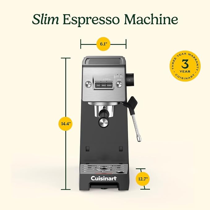 Cuisinart Espresso Bar Slim Coffee Espresso Machine, Makes Hot or Cold Cafe-Quality Beverages Including Cappuccino, Lattes, and Cold Extracted Drinks, Steam/Frothing Wand for Milk-Based Drinks,EM-160 - Image 9