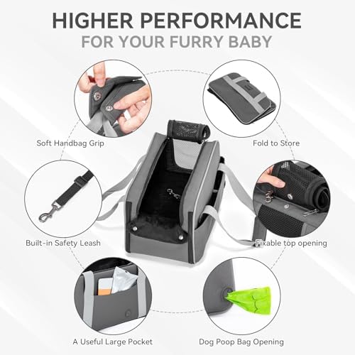 PETSFIT Multipurpose Center Console Dog Car Seat, Airline Approved Dog Car Carrier with Safety Tether and Pockets, Portable Cat Car Seat, Dog Car Seats for Small Dogs, Cats Up to 9 LBS (Deep Grey) - Image 6