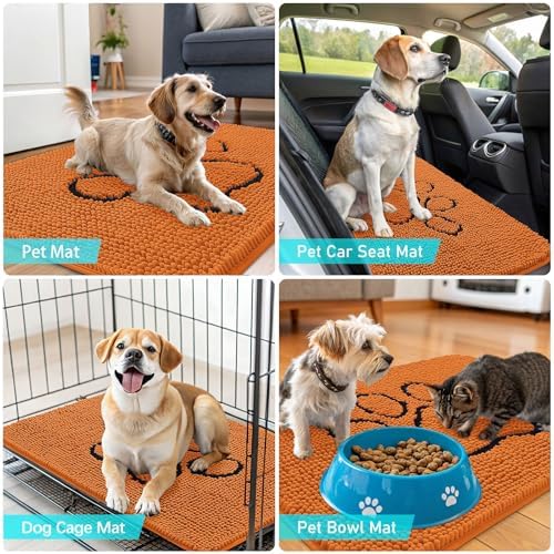 OLANLY Dog Door Mat for Muddy Paws 48x30, Paw Print Design Chenille Mud Mat - Image 7