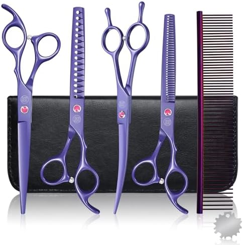 Moontay 7" Professional Dog Grooming Scissors Set of 5 with Pet Comb & Bag by Moontay