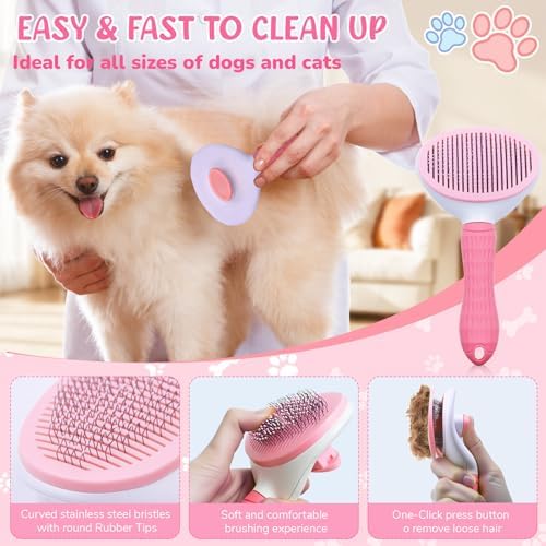 Dog Grooming Kit for Shedding – 8-Piece Pet Grooming Supplies with Deshedding Brush, Bath Gloves, Towels & Silicone Toothbrush | Ideal for Dogs, Cats, Small and Large Pets (Pink) - Image 2
