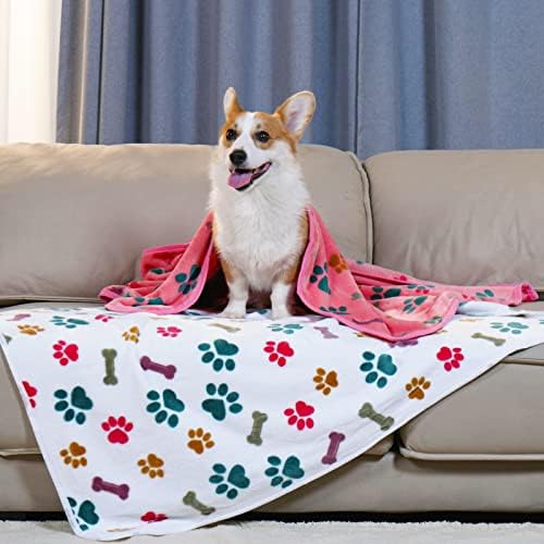 Luciphia 1 Pack 3 Blankets Fluffy Premium Fleece Pet Blanket Flannel Paw Bone Printed Throw for Dog Cat(Medium 30x20'', Purple/Pink/White) - Image 2