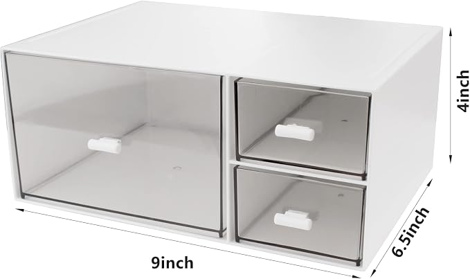 Desk Organizer Stackable Storage Drawers with 3 Compartments Stackable Drawers Great for Desk Storage, Makeup Storage Bathroom Organization Accessories Etc (White) - Image 3