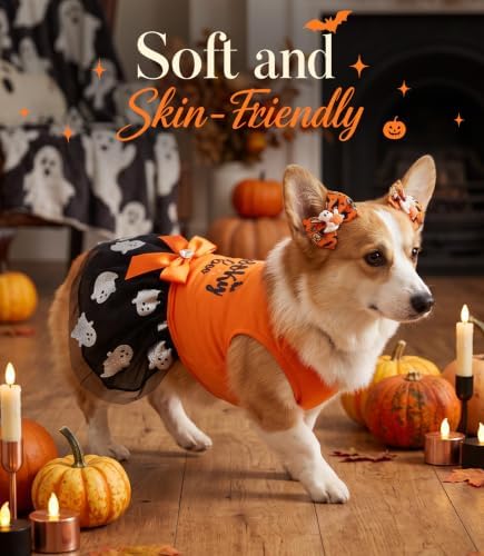 Dog Halloween Costumes Tulle Dress for Small Medium Large Dogs Girls Boys with Bow Hair Ties Spooky Halloween Pet Clothes Cat Apparel - Image 3