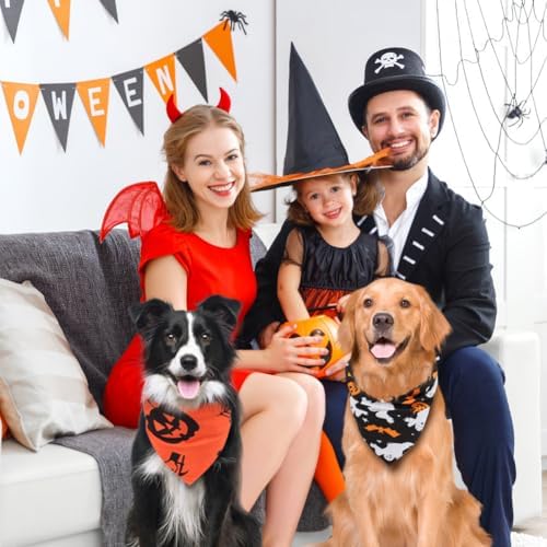 Vivifying 2 Pack Halloween Dog Bandanas, Spooky and Pumpkins Pattern - Image 6