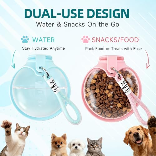 Dog Water Bottle Portable Pet Travel Bowl 2in1 Pet Drinking Feeder for Walk Outdoor 13.5oz Leak-Proof Dog Water Dispenser - Image 4