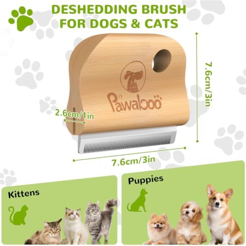 Pawaboo Deshedding Brush for Dogs&Cats, Wood Dog Hair Removal Comb, 3inch - Image 2