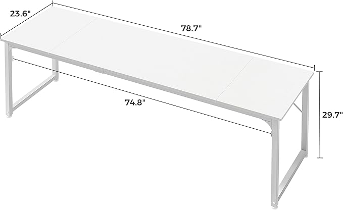 Huuger Computer Desk, 80 Inch Office Desk, Gaming Desk with Storage, Writing Desk Work Desk for Home Office, Study, Long Simple Desk, Large Legroom, Metal Frame, White - Image 3