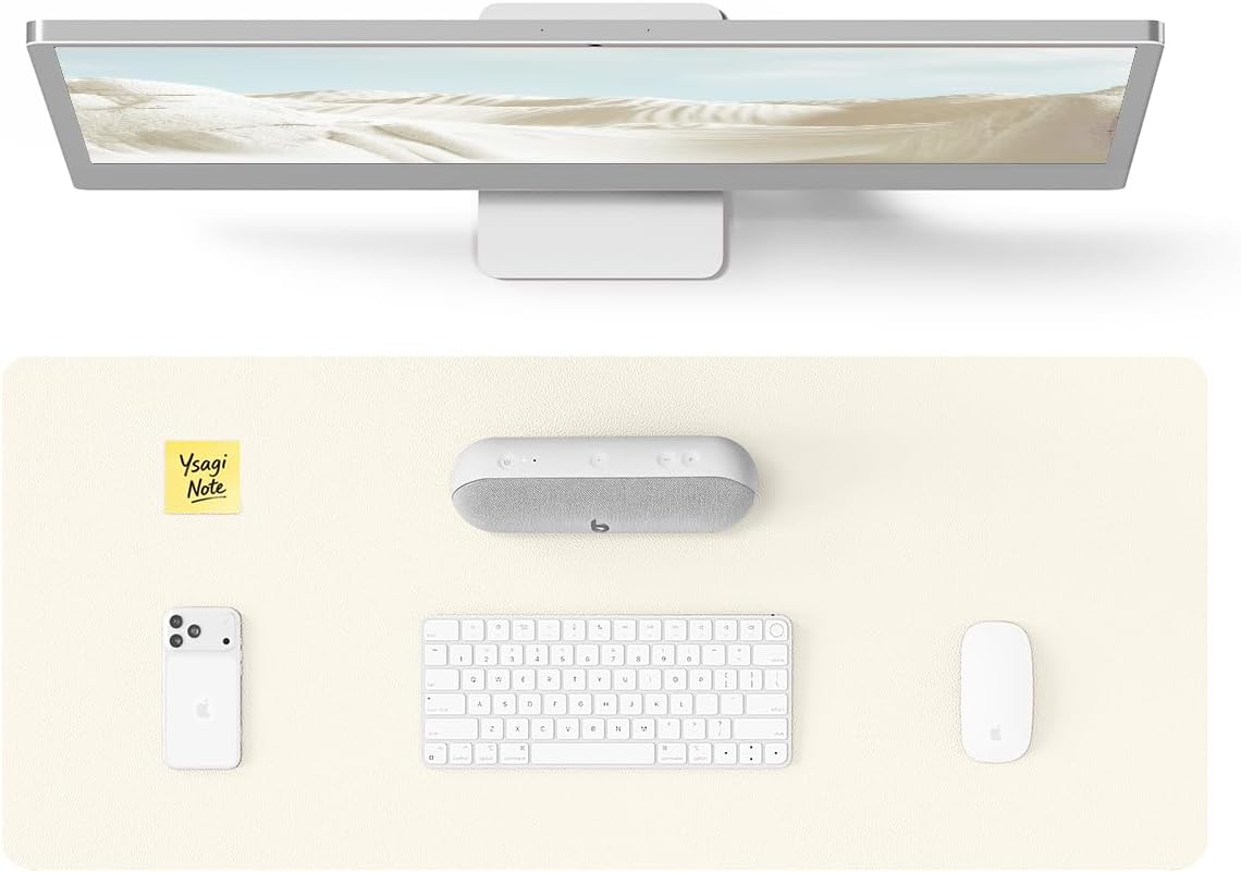 YSAGi Leather Desk Pad Protector, Office Desk Mat, Large Mouse Pad, Non-Slip PU Leather Desk Blotter, Laptop Desk Pad, Waterproof Desk Writing Pad for Office and Home (Cream, 23.6" x 13.8") by YSAGi
